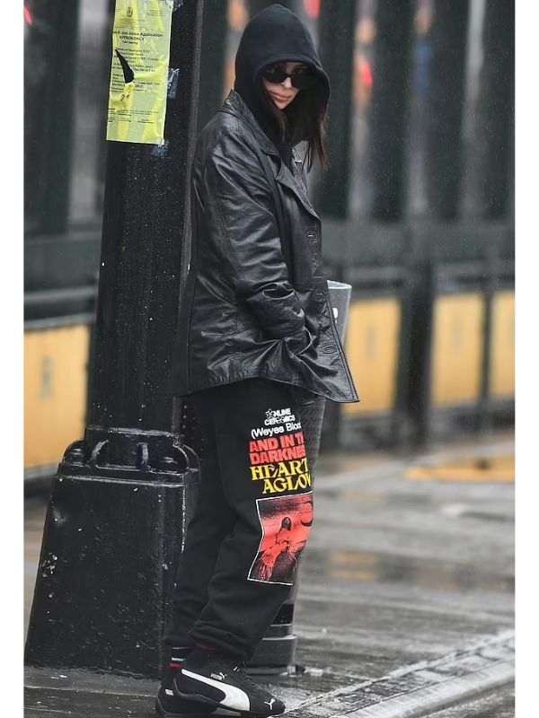 Emily Ratajkowski Black Leather Long Jacket