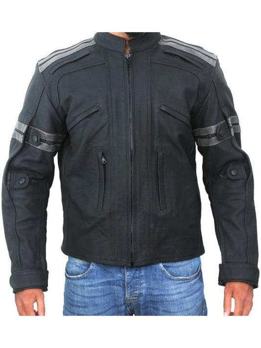 Armoured Motorcycle Biker Black Leather Jacket - Sale Now