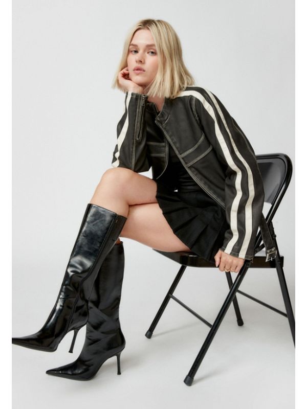 Jordan Vegan Leather Fitted Racer Moto Jacket – Street