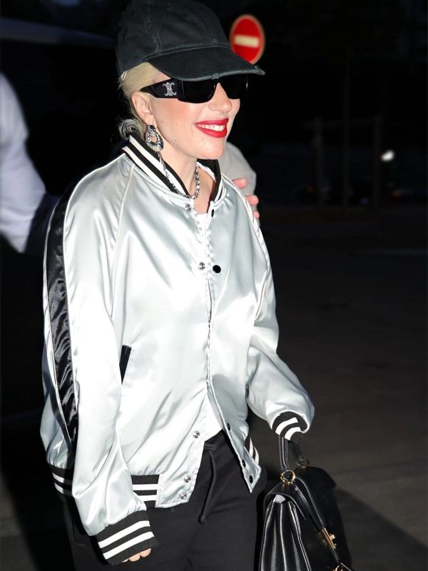 Lady Gaga Silver Metallic Bomber Jacket Street Outerwears
