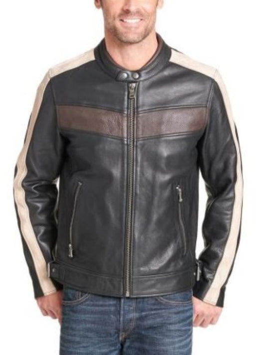 Men’s Vintage Buckled Waist Biker Leather Jacket - Sale Now