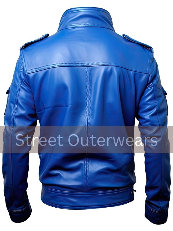 Royal blue leather jacket deals