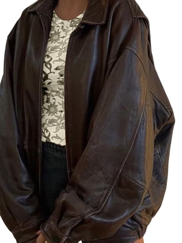 Womens Brown 90’s Oversized Y2K Leather Jacket Womens Brown 90’s Oversized Y2K Leather Jacket